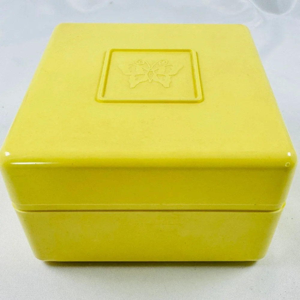 VTG Jean Nate Empty Talc Box Plastic Vanity Trinket MCM Butterfly Kitsch NICE